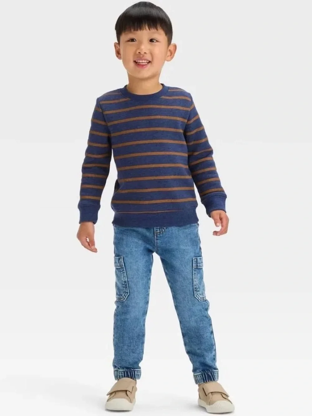 Target Cat‎ & Jack Navy and Mustard Striped Kids Sweatshirt 12M